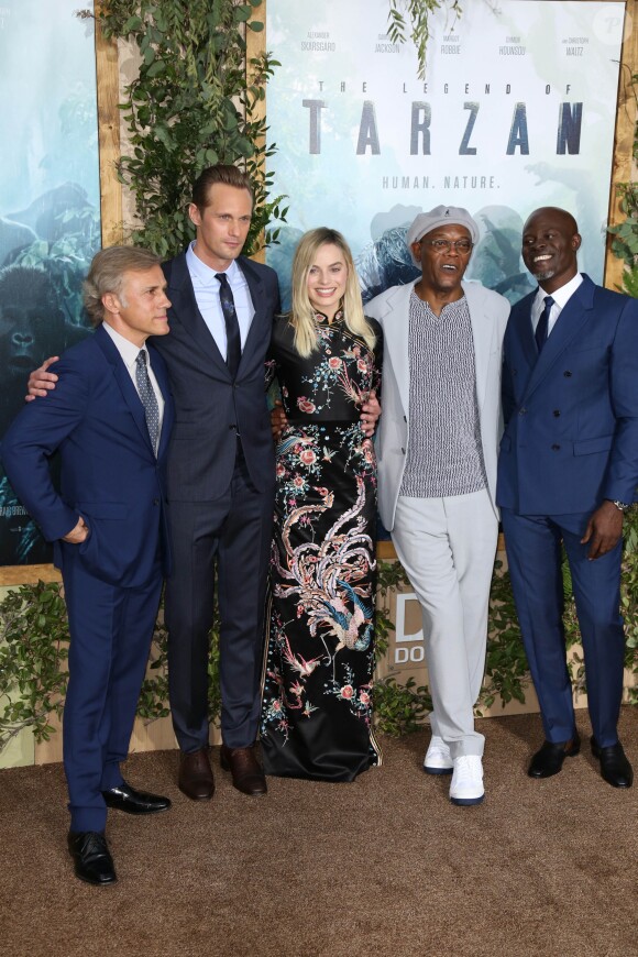 Christoph Waltz, Alexander Skarsgard, Margot Robbie, Samuel L. Jackson et Djimon Hounsou à la première de "Tarzan" à Los Angeles le 27 juin 2016.