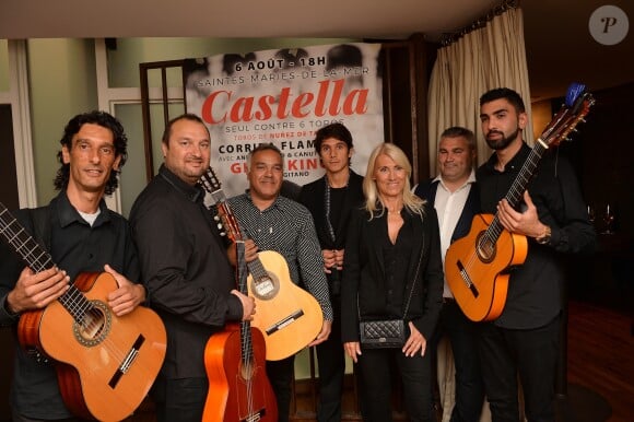 Exclusif - Sébastien Castella et Marie Sara entre André, Pablo et Canut Reyes des Gipsy Kings - Présentation presse de la corrida Flamenca des Saintes-Maries de la Mer "Castella seul contre 6 toros" qui aura lieu le 6 août 2016, au Carré des Feuillants, rue de Castiglionne à Paris, le 27 juin 2016. © Veeren/Bestimage