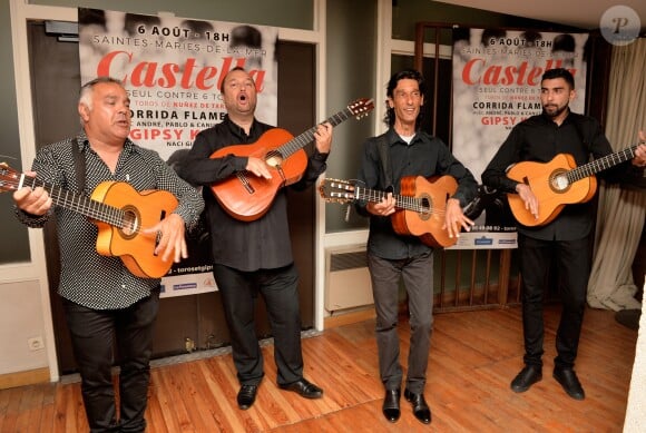 Exclusif - André, Pablo et Canut Reyes des Gipsy Kings - Présentation presse de la corrida Flamenca des Saintes-Maries de la Mer "Castella seul contre 6 toros" qui aura lieu le 6 août 2016, au Carré des Feuillants, rue de Castiglionne à Paris, le 27 juin 2016. © Veeren/Bestimage