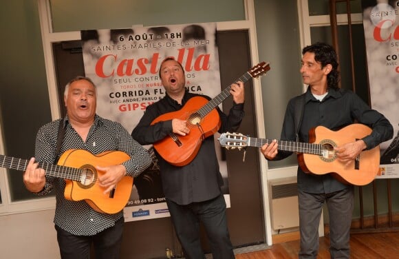 Exclusif - André, Pablo et Canut Reyes des Gipsy Kings - Présentation presse de la corrida Flamenca des Saintes-Maries de la Mer "Castella seul contre 6 toros" qui aura lieu le 6 août 2016, au Carré des Feuillants, rue de Castiglionne à Paris, le 27 juin 2016. © Veeren/Bestimage