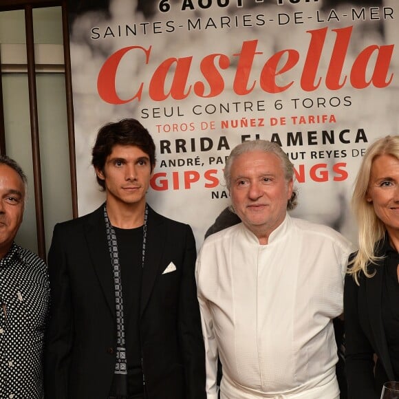 Exclusif - André Reyes des Gipsy Kings, Sébastien Castella, le chef Alain Dutournier et Marie Sara - Présentation presse de la corrida Flamenca des Saintes-Maries de la Mer "Castella seul contre 6 toros" qui aura lieu le 6 août 2016, au Carré des Feuillants, rue de Castiglionne à Paris, le 27 juin 2016. © Veeren/Bestimage