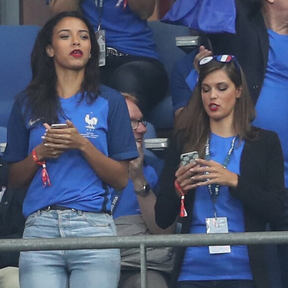 Iris Mittenaere, Flora Coquerel lors du match du quart de finale de l'UEFA Euro 2016 France-Islande au Stade de France à Saint-Denis, France le 3 juillet 2016. © Cyril Moreau/Bestimage