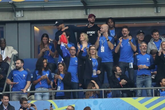 Sylvie Tellier, Flora Coquerel, Matt Pokora, Iris Mittenaere lors du match du quart de finale de l'UEFA Euro 2016 France-Islande au Stade de France à Saint-Denis, France le 3 juillet 2016. © Cyril Moreau/Bestimage