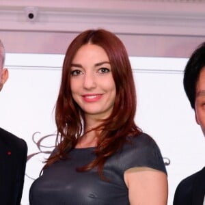 Exclusif - Jean-Claude Jitrois et sa nouvelle égérie Julia Assouline et Taki Zhang lors du "Gala Exquis", un dîner de gala exceptionnel, au profit de l'UNICEF France, au restaurant Exquis à Paris, France le 4 juillet 2016, organisé par l'Association Internationale de la Gastronomie Chinoise, qui représente plus de 10 000 restaurants asiatiques en France. © Coadic Guirec/Bestimage