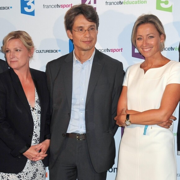 Matthieu Noël, Pierre Lescure, Anne-Elisabeth Lemoine, Bruno Patino, Anne-Sophie Lapix et Maxime Switek - Conférence de presse de rentrée de France Télévisions au Palais de Tokyo à Paris, le 26 août 2014.