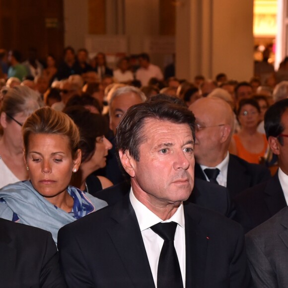 Eric Ciotti, président du conseil départemental des Alpes-Maritimes, Christian Estrosi, président de la région PACA et ancien maire de Nice, et Nicolas Sarkozy lors de la messe en hommage aux victimes de l'attentat du 14 juillet en la cathédrale à Nice, le 15 juillet 2016. © Bruno Bébert/Bestimage