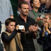 David Beckham et ses fils Romeo et Cruz à Wimbledon. Londres, le 6 juillet 2016.