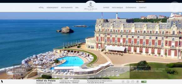 Capture d'écran de la page d'accueil du site de l'Hôtel du Palais, à Biarritz, où sont descendus le prince William, la duchesse Catherine de Cambridge et leurs enfants au cours de l'été 2016.