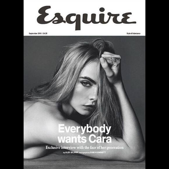 Cara Delevingne en couverture d'Esquire, numéro de septembre 2015.