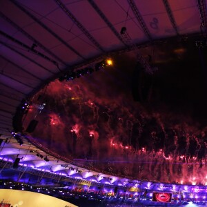 Cérémonie d'ouverture des Jeux Olympiques (JO) de Rio 2016 à Rio de Janeiro, Brésil le 5 aout 2016.   Fireworks go off over the Maracana Stadium during the opening ceremony of the Rio 2016 Summer Olympic Games.05/08/2016 - Rio de Janeiro