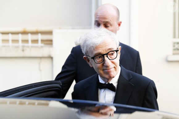 Exclusif - Woody Allen - Les acteurs du film "Café Society" à la sortie de l'hôtel Carlton pour se rendre à la montée des marches lors du 69e Festival International du Film de Cannes. Le 11 mai 2016 © Philippe Doignon / Bestimage