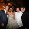 Exclusif - Philippe Chevallier avec sa femme Tiffany, le chef Jean-Christian Dumonet et Régis Laspalès lors du dîner de mariage au restaurant Joséphine "Chez Dumonet" à Paris, le 26 juillet 2016