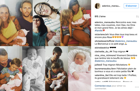 Adeline Taraga présente sa fille Rose à la famille de son compagnon Nicolas Manaudou, sur Instagram, le 11 septembre 2016