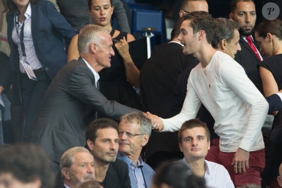 Didier Deschamps, Louis Sarkozy  au match de Ligue des champions Psg contre Arsenal au Parc des Princes à Paris le 13 septembre 2016. © Cyril Moreau/Bestimage