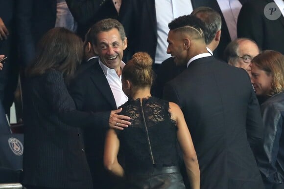 Anne Hidalgo, Nicolas Sarkozy, Tony Yoka et Estelle Mossely au match de Ligue des champions Psg contre Arsenal au Parc des Princes à Paris le 13 septembre 2016. © Cyril Moreau/Bestimage