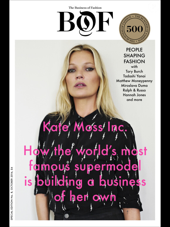 Kate Moss en couverture du 8e numéro du magazine The Business of Fashion (édition spéciale BoF 500). Octobre 2016.
