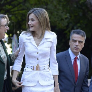 La reine Letizia d'Espagne lors du séminaire "Une nouvelle coopération ibéro-américaine" à la Maison de l'Amérique à Madrid le 10 octobre 2016