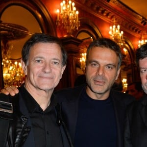 Francis Huster, Steve Suissa et Régis Laspalès - Générale de la pièce "À droite, à gauche" au Théâtre des Variétés à Paris le 12 octobre 2016. © Coadic Guirec/Bestimage