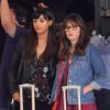 Zooey Deschanel et Hannah Simone sur le tournage de la série télévisée "New Girl" à Los Angeles, Californie, Etats-Unis, le 12 septembre 2016.