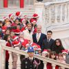 Le prince Albert II de Monaco, la princesse Charlene, Louis Ducruet et Camille Gottlieb lors de la fête de Noël et de la distribution de cadeaux aux enfants monégasques au Palais Princier, le 16 décembre 2015. © Claudia Albuquerque/Bestimage