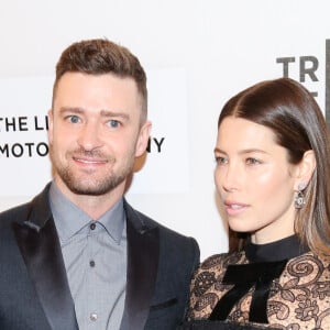 Justin Timberlake et sa femme Jessica Biel à la première du film "The Devil and the deep blue sea" à New York le 14 avril 2016.