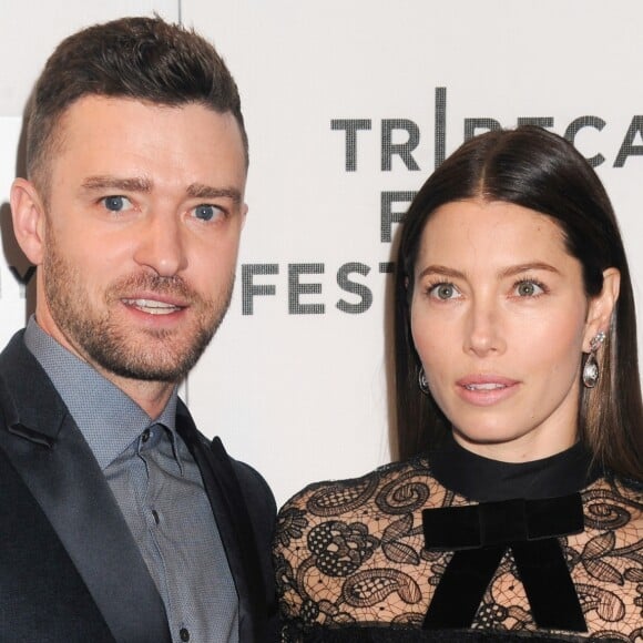 Justin Timberlake et sa femme Jessica Biel lors de la première "The Devil and the Deep Blue Sea" pendant le Festival du Film de TriBeCa 2016 au John Zuccotti Theater à New York, le 14 avril 2016.