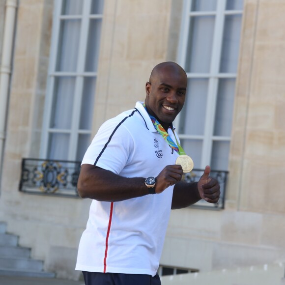 Teddy Riner - Les membres de la délégation olympique arrivent au palais de l'Elysée pour être reçu par le président de la République François Hollande pour une réception à Paris le 23 août 2016. La délégation vient de rentrer des Jeux Olympiques de Rio de Janeiro. La France a remporté 42 médailles en totalité un record ( 10 médailles d'or, 18 médailles d'argent et 14 médailles de bronze) après les 41 médailles des Jeux Olympiques de Pékin. © Denis Guignebourg/Bestimage