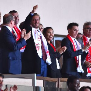 Le prince Albert II de Monaco était au Stade Louis-II en famille avec Pierre Casiraghi, Louis Ducruet et sa petite amie Marie lors de la victoire en Ligue des Champions de l'AS Monaco contre le CSKA Moscou (3-0), le 2 novembre 2016. L'ASM a remporté la rencontre 3 à 0. © Bruno Bebert/Bestimage