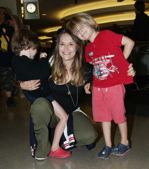 Brooke Mueller et ses jumeaux, Bob et Max Sheen, à Los Angeles, le 18 août 2014.