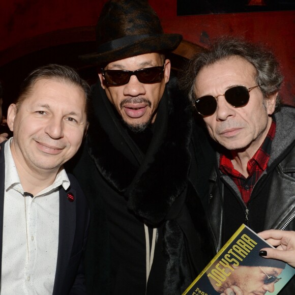 Exclusif - Olivier Cachin, JoeyStarr et Philippe Manoeuvre - Lancement du livre de JoeyStarr "Pensées, répliques et autres tac-tac" au Buddha-Bar à Paris, le 8 novembre 2016. © Rachid Bellak/Bestimage