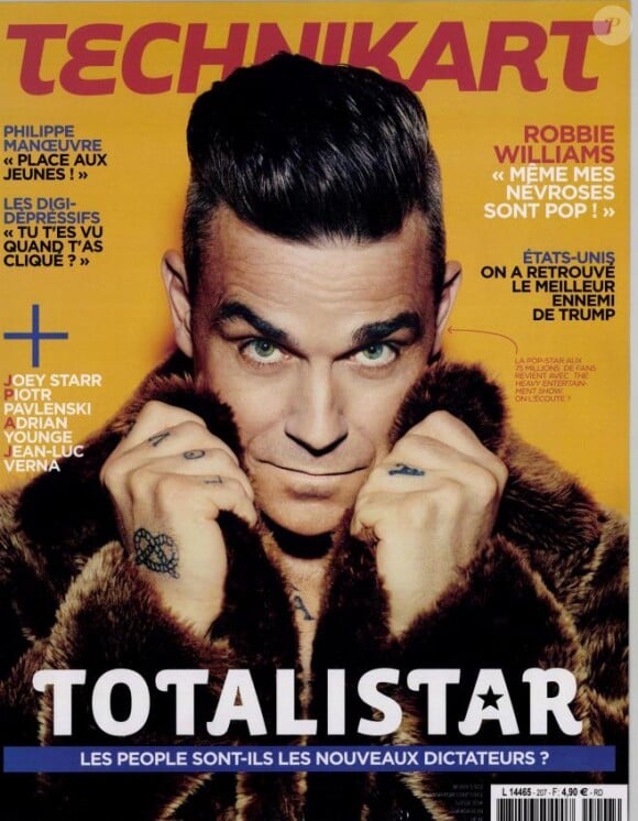 Robbie Williams en couverture de "Technikart", en kiosques le 15 novembre 2016.