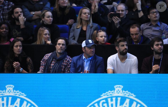 Ana Ivanovic, Kevin Spacey et Gerard Piqué lors de la finale du Masters de Londres remportée par Andy Murray face à Novak Djokovic le 20 novembre 2016 à l'O2 Arena.