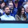 Olivier Giroud et sa femme Jennifer, avec à côté d'eux Robert Pires, lors de la finale du Masters de Londres remportée par Andy Murray face à Novak Djokovic le 20 novembre 2016 à l'O2 Arena.