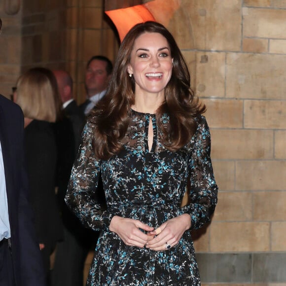 Kate Middleton, duchesse de Cambridge, lors d'une tea party au Museum d'histoire naturelle de Londres le 22 novembre 2016 pour dire au revoir à Dippy, le diplodocus emblématique de l'établissement, en compagnie d'enfants d'une école travaillant avec Place2Be dont elle est la marraine.