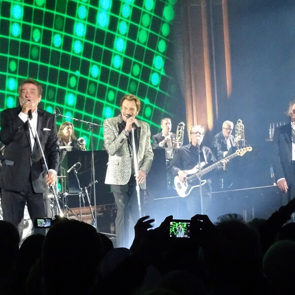 Eddy Mitchell, Johnny Hallyday et Jacques Dutronc - Premier concert "Les Vieilles Canailles" à Paris, du 5 au 10 novembre 2014.