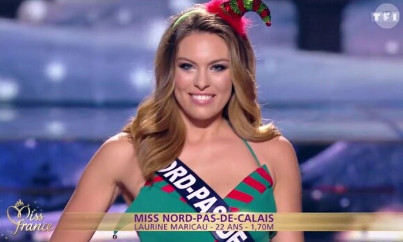 Miss Nord Pas-de-Calais 2016 : Laurine Maricau - Les 30 candidates pour le titre de Miss France 2017 défilent en maillot de bain - Concours Miss France 2017. Sur TF1, le 17 décembre 2016. 