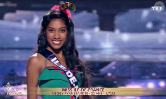Miss Île-de-France 2016 : Meggy Pyaneeandee - Les 30 candidates pour le titre de Miss France 2017 défilent en maillot de bain - Concours Miss France 2017. Sur TF1, le 17 décembre 2016. 