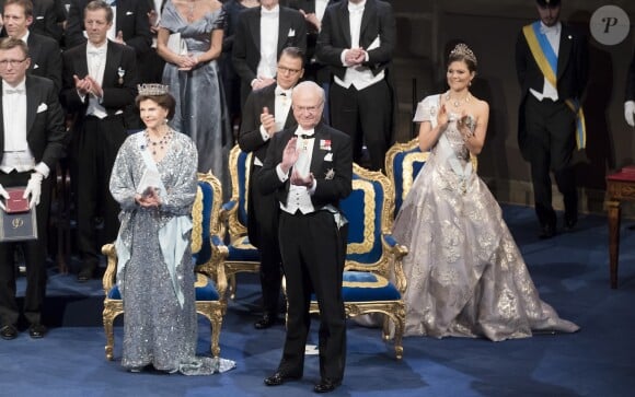Queen Silvia, Prince Daniel, King Carl XVI Gustaf and Crown Princess Victoria of Sweden attending the Nobel Prize Awards ceremony today took place in the Stockholm Concert Hall in Stockholm, Sweden, on December 10, 2016. Photo by Stella Pictures/ABACAPRESS.COM10/12/2016 - Stockholm