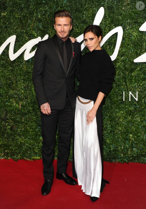 David Beckham et sa femme Victoria Beckham à la Soirée des "British Fashion Awards" à Londres. Le 1er décembre 2014