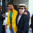 George Michael et Elton John en coulisses du Live Aid au stade de Wembley en 1985.