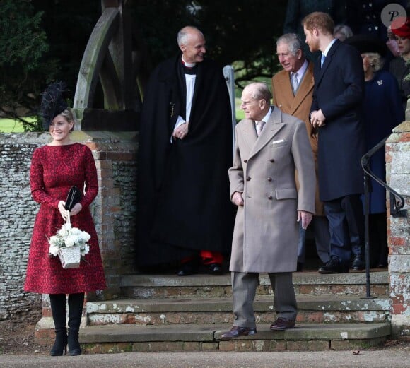 Sophie, comtesse de Wessex, Le prince Philip duc d'Edimbourg, le prince Charles, prince de Galles et le prince Harry - La famille royale assiste à la messe de Noël à l'église de Sandringham le 25 décembre 2016.