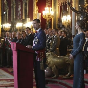 Le roi Felipe VI et la reine Letizia lors de la Pâque militaire à Madrid le 6 janvier 2017