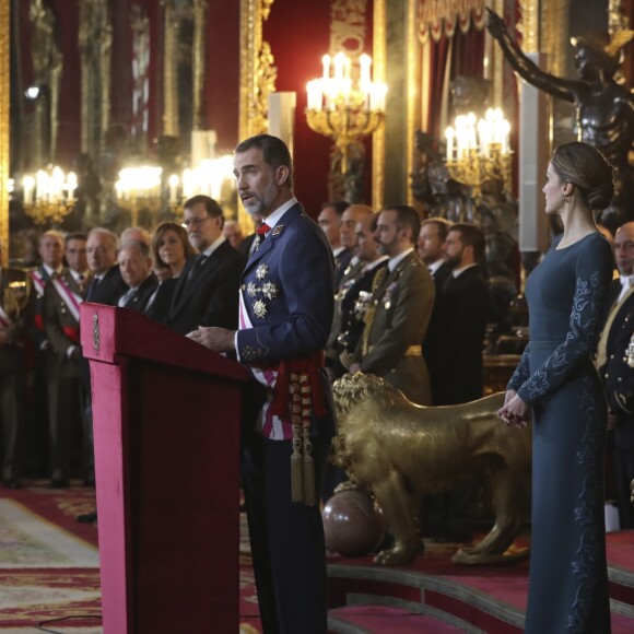 Le roi Felipe VI et la reine Letizia lors de la Pâque militaire à Madrid le 6 janvier 2017
