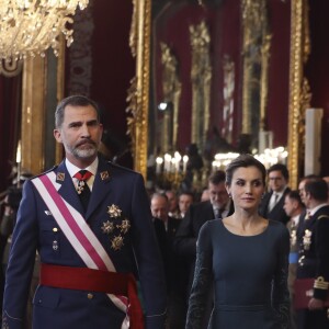 Le roi Felipe VI et la reine Letizia lors de la Pâque militaire à Madrid le 6 janvier 2017
