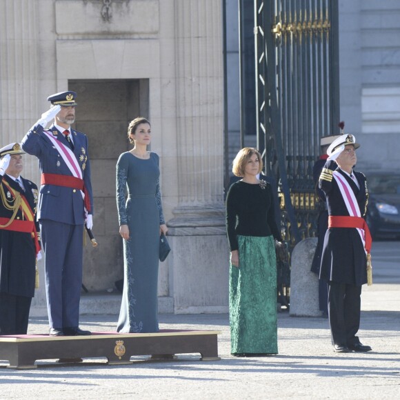 Le roi Felipe VI et la reine Letizia lors de la Pâque militaire à Madrid le 6 janvier 2017