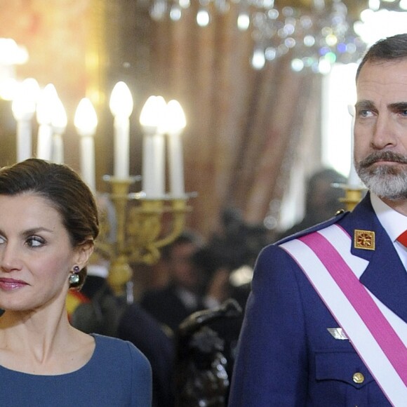 Le roi Felipe VI et la reine Letizia lors de la Pâque militaire à Madrid le 6 janvier 2017