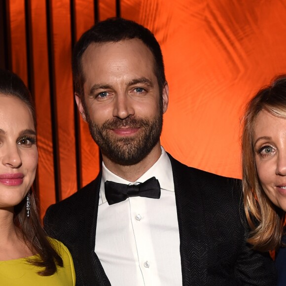 Natalie Portman, Benjamin Millepied, Stacey Snider (Chairman/CEO de 20th Century Fox Film) lors de soirée Fox après les Golden Globe Awards, Beverly Hills, Los Angeles, le 8 janvier 2016.