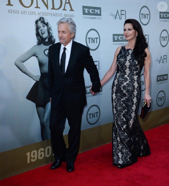 Michael Douglas et sa femme Catherine Zeta-Jones - La soirée du prix AFI rend hommage à Jane Fonda au Théâtre Dolby à Hollywood le 5 juin 2014