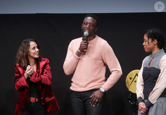 Alice Belaïdi et Ahmed Sylla lors de la cérémonie de clôture du 20e Festival du film de comédie à l'Alpe d'Huez, le 21 janvier 2017. © Dominique Jacovides/Bestimage