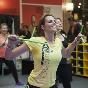 Laure Manaudou participe à l'évènement "Unexpected Fitness" au centre commercial "So Ouest" en partenariat avec Reebok à Levallois-Perret, le 23 avril 2015.